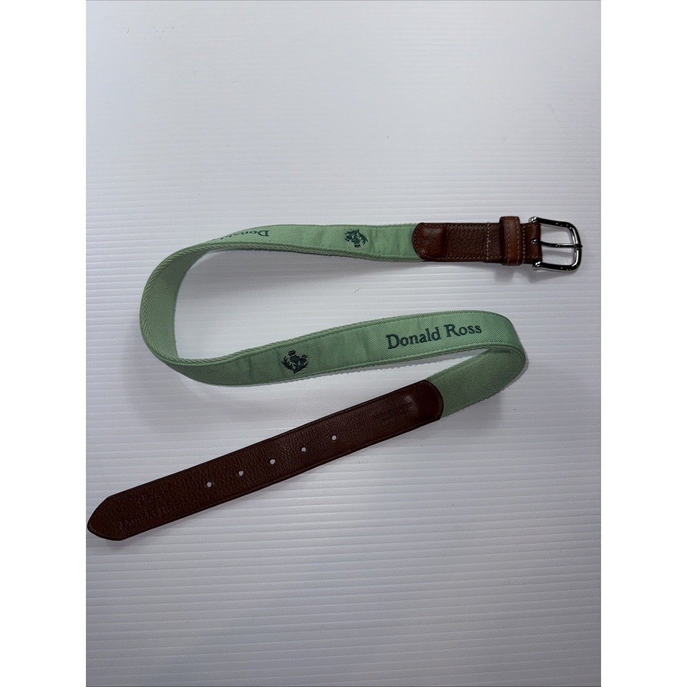 Donald Ross Green Brown Leather Canvas  Belt 34